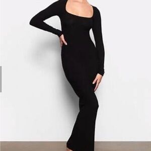 SKIMS Soft Lounge Long Sleeve Black Maxi Dress
